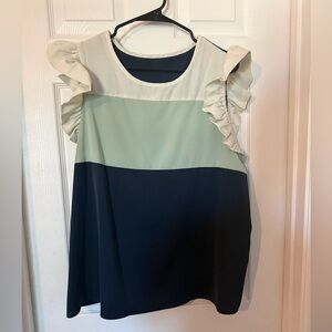 SHEIN Ruffle Sleeve Color Block Blouse